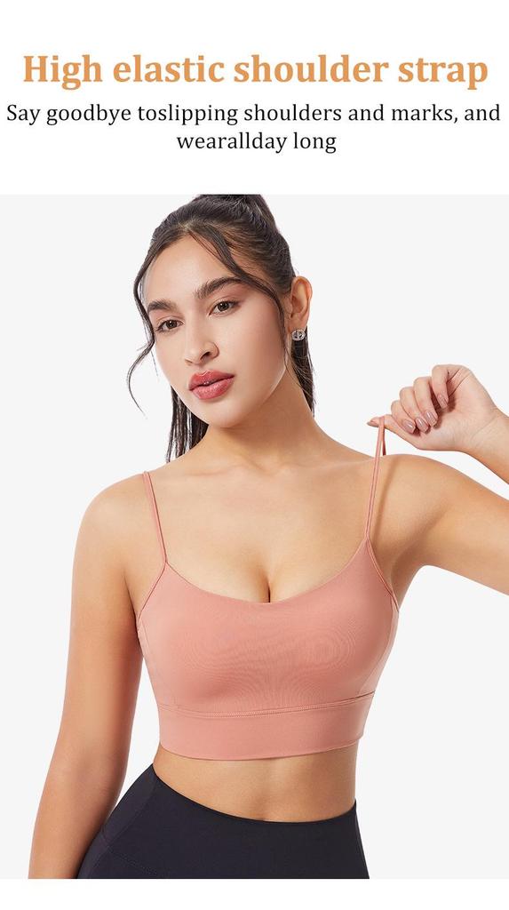 Women's Wireless Strappy Sports Bra - Seamless Shockproof Design for Running & Fitness