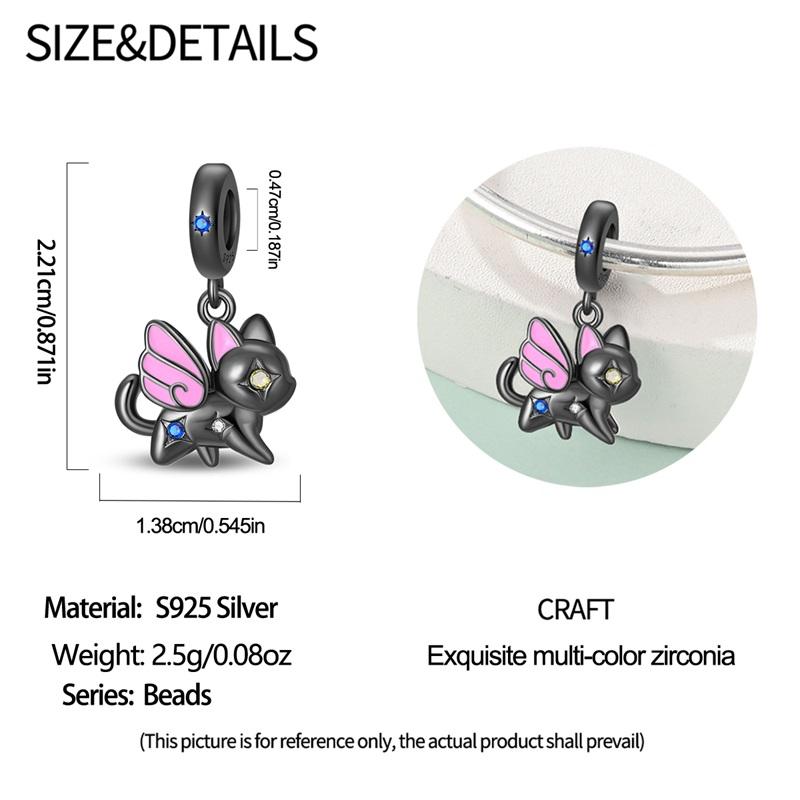 New Authentic copper Animal Collection Charm Bead Charms Black Wing Cat Fishing Pendants Bead Charms Compatible With Bracelets Do It Yourself Jeweller