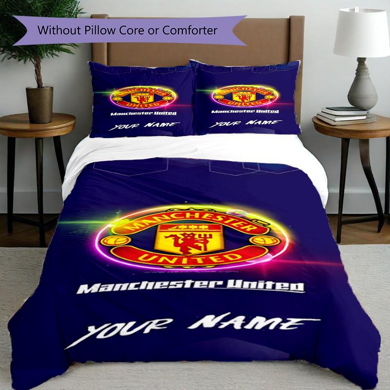 3pcs Duvet Cover Set (1*Duvet Cover + 2*Pillowcase, Without Core),Manchester City FC Print Bedding Set, Bedroom Decor, All‑Season, Birthday Gift