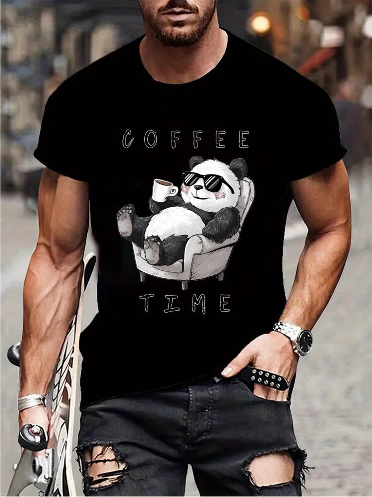 Coffee Chill Panda Enjoying Time T Shirts Men Women Short Sleeve Oversize T Shirt Loose Summer Tee Clothes Casual Fashion Tops