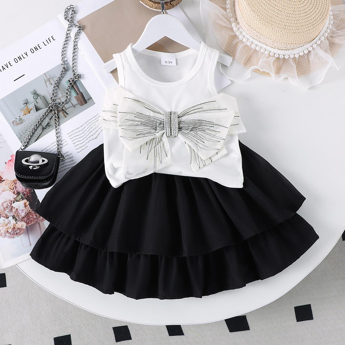 

Girls Sweet Set Summer Children s Fashion and Cute Bow-decorated Sleeveless Top + Puffy Skirt Set 4Y