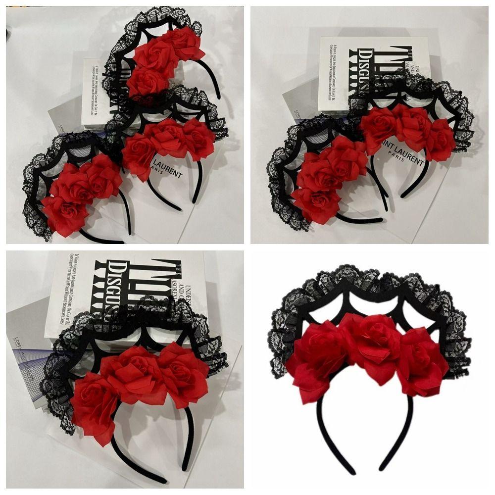 Big Rose Flower Halloween Headband Decoration Rose Flower Crown Red Rose Flowers Headdress  Girls