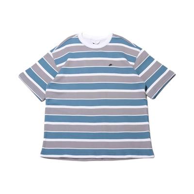 Sportkleding Gestreept Ronde Hals Korte Mouw T-shirt Heren Tops Aegean-Storm-Blauw Wit Zwart HJ6781-429