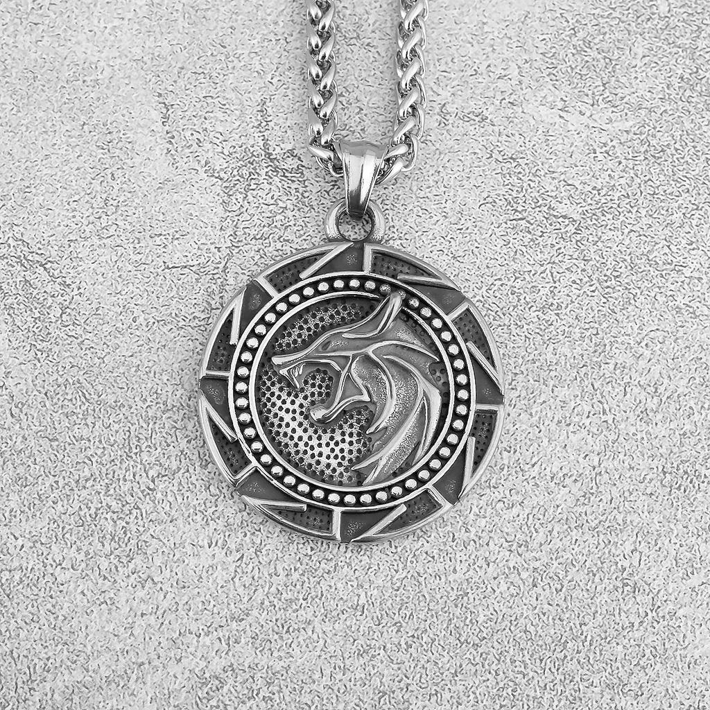 Mens Viking Wolf Pendant Necklace Stainless Steel Odin Runes Punk Rock Nordic Fashion Jewelry
