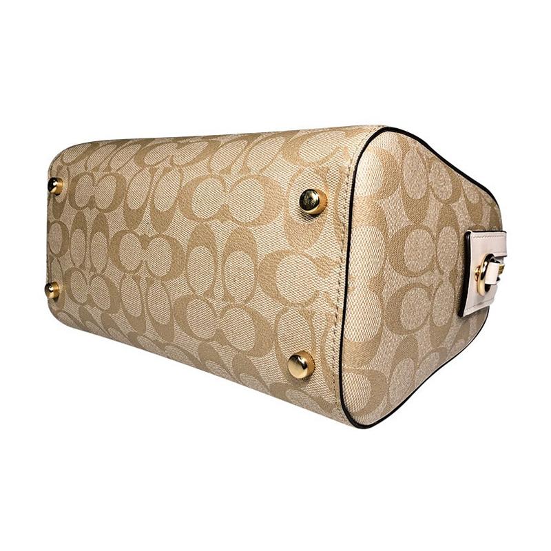 COACH Rowan 27 brand logo zipper closure PVC Boston bag hand-held shoulder crossbody bag large size women's light khaki color