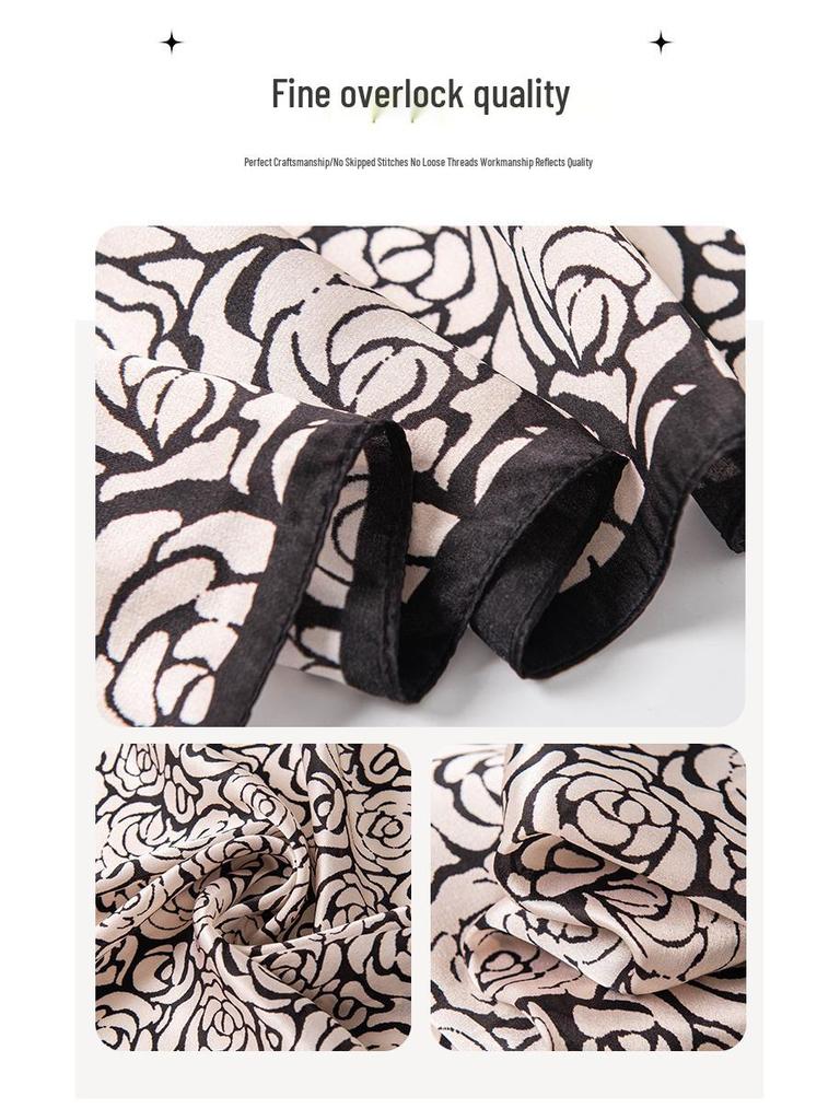 Camellia Print Mulberry Silk Square Scarf - Elegant Luxury Women's Accessory