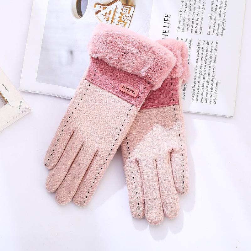 Wool fleece touch screen gloves women's autumn and winter warm fleece Korean version fashion cycling windproof wholesale one piece hair