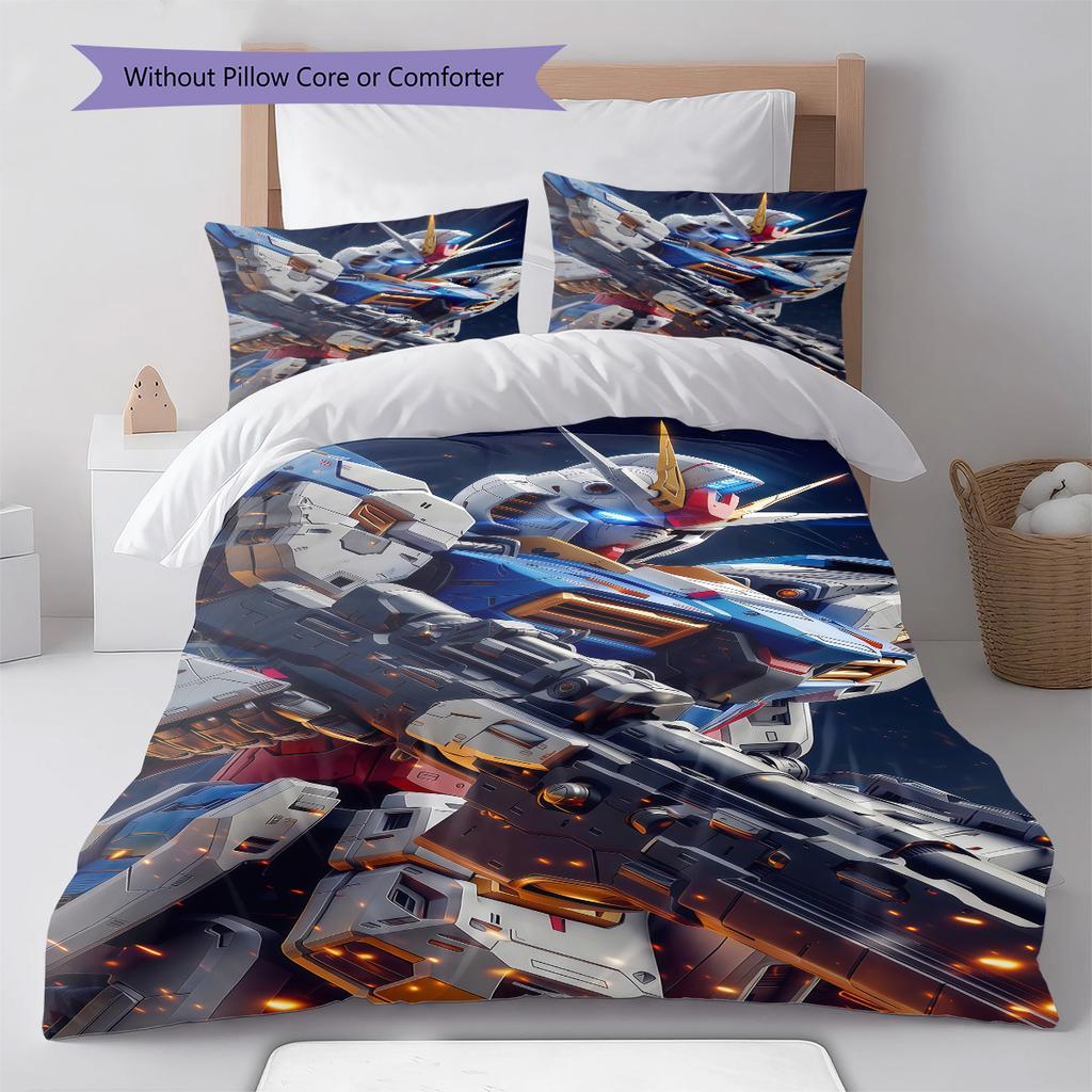 Gundam Cool Robot Style Bedding Set Anime Duvet Cover Polyester Soft Comforter Bedroom Set -QJY