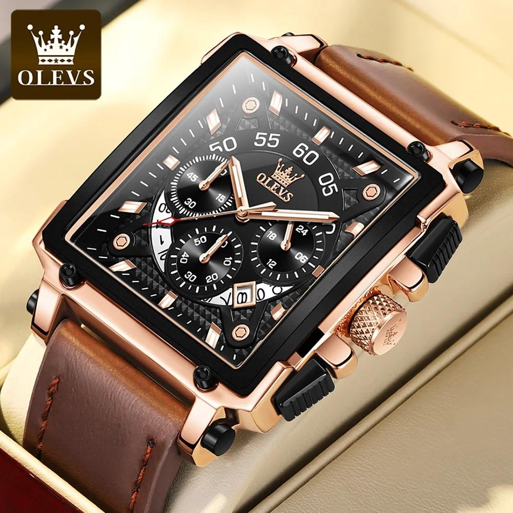 New Olevs 9919 Stone Gifts Waterproof Digital Sports Luxury Genuine Leather Strap Watches Men Wrist Men Japan Quartz Watch