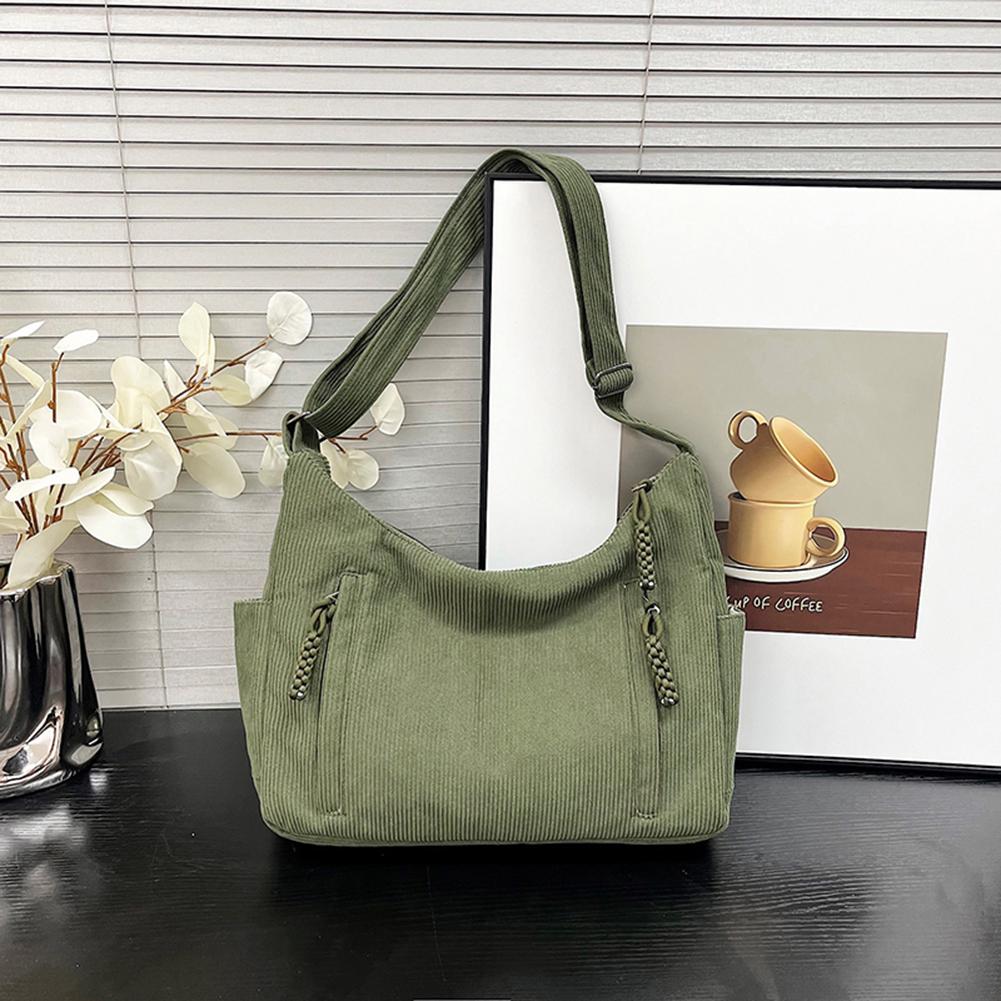 Women Corduroy Large Capacity Stylish Crossbody Bag Adjustable Strap Tote Handbag Trendy Satchel Bag Outdoor Travel Bag