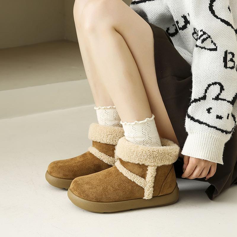 Women's Fur One Thick Bottom Heightening Winter Lightweight Padded Warm Snow Boots Non-slip Wear Casual Sneakers Plush Cotton Boots