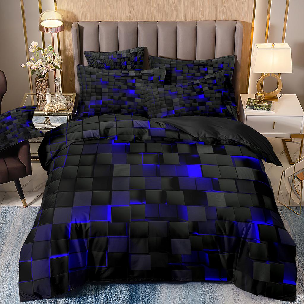 Red Glowing Bedding Set,Abstract King Duvet Cover Honeycomb Quilt Cover For Teens Adults Geometry Hexagon Bed Set