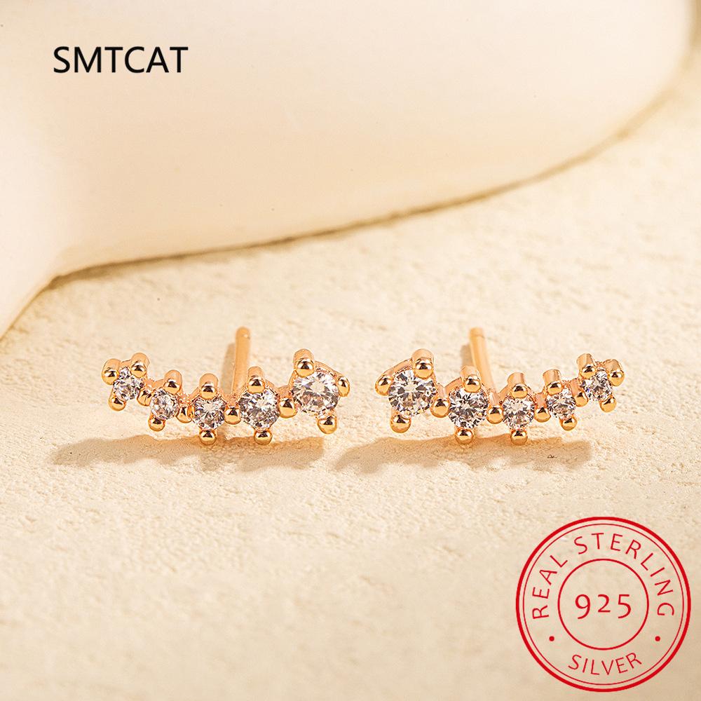 Real D Color Moissanite Diamond Earrings 925 Silver Sparkling Smile Stud Earrings for Women Jewelry Gift Oorbellen