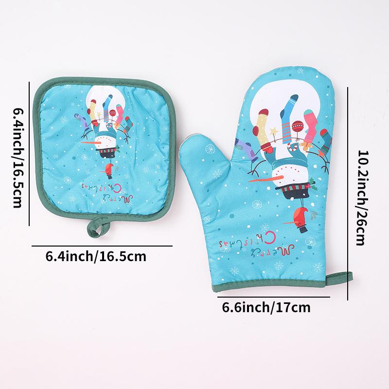 Christmas Oven Gloves Santa Claus Snowman Bell Pattern Insulated Gloves Decorative Gift Home Kitchen Christmas Decoration