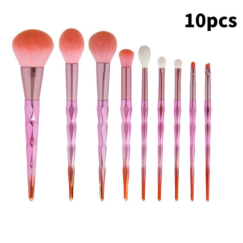 10 Girl Piece Makeup Brush Set Gradient Finish Durable Plastic Supplies Handles