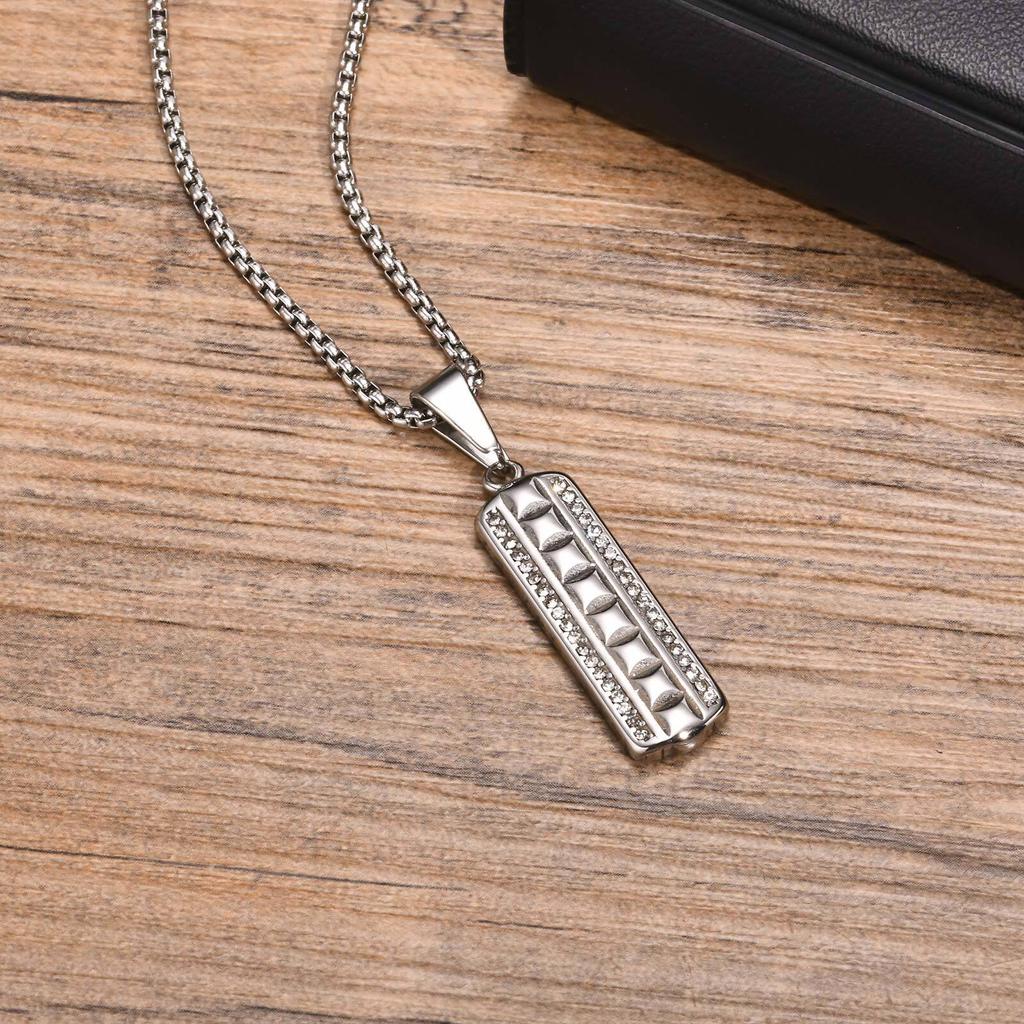 Vertical Bar Necklaces for Men Boys,Zircon Embossed Stainless Steel Pendant Necklaces,Stylish Trendy Jewelry Gifts