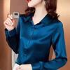 Korean Commute Spring Autumn Satin Blouses Women's Polo Neck Solid Button Loose Ruched Long Sleeve Casual All-match Shirts