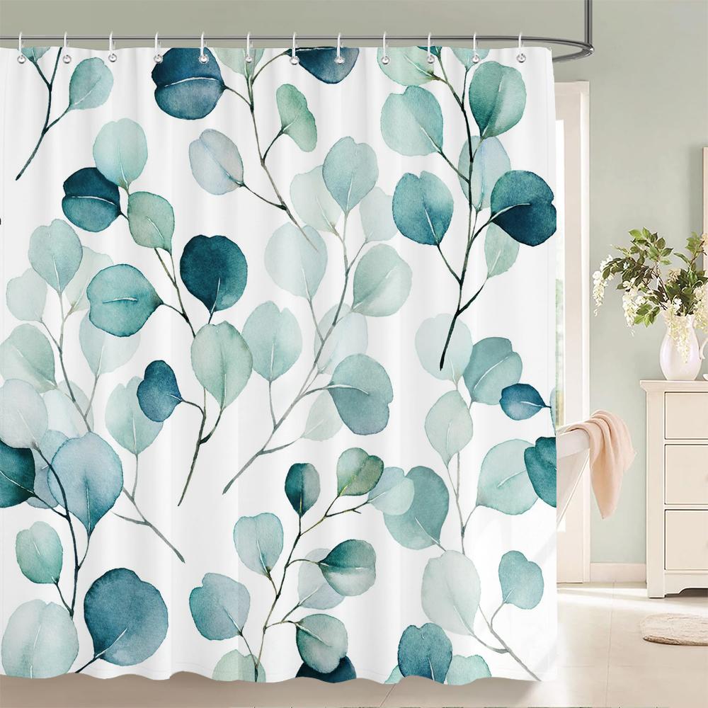 Green Plant Leaf Vines Flowers Shower Curtain Modern Nordic Minimalist Printed Polyster Home Decor Bathroom Curtain with Hooks