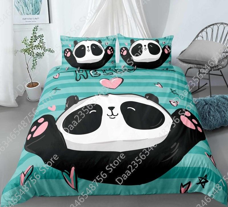 New Panda Bedding Set Single Twin Full Queen King Size Cartoon Animals Bed Set Aldult Kid Bedroom Duvetcover Sets 3D Anime 043