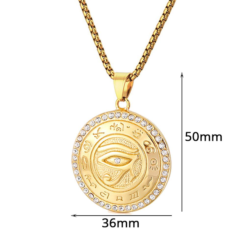 Ancient Egypt The Eye of Horus Pendant Gold Male Color Stainless Steel Zircon Round Necklace for Men Egyptian Jewelry Gift
