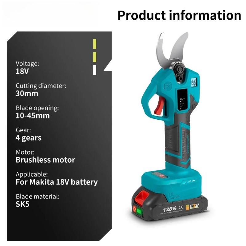 30mm 4 Gears Brushless Electric Pruner Shear Adjustable Cordless Electric Scissors Garden Bonsai Trimming Power Tools