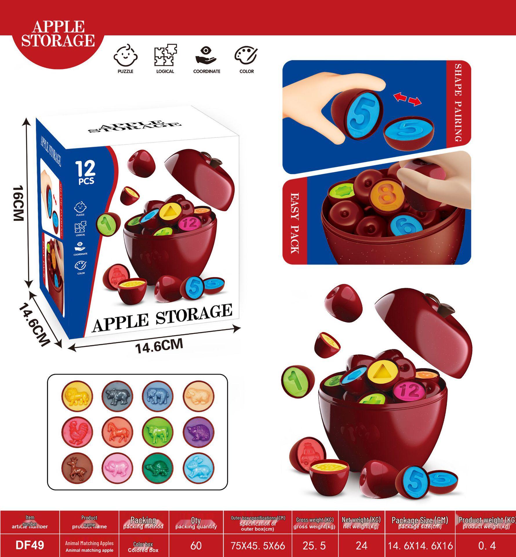 

Montessori Cross-Border Baby Learning Toy - Apple, Number, Animal, Dinosaur, Veggie, Transport Shapes