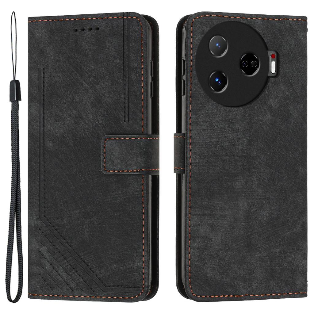 For TECNO Camon 30 Pro 5G Phone Cover Lines Imprinted Anti-Scratch PU Leather Stand Case