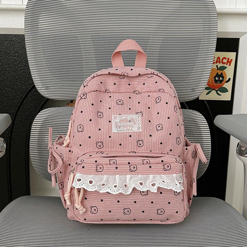 College Style Youth Travel Backpack For Girls With Nylon Material And Cartoon Pattern