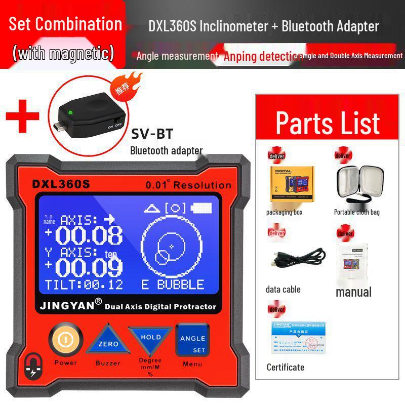 Jingyan DXL360S Dual-Axis Digital Level & Inclinometer with High-Precision Gyroscope and Lithium Battery