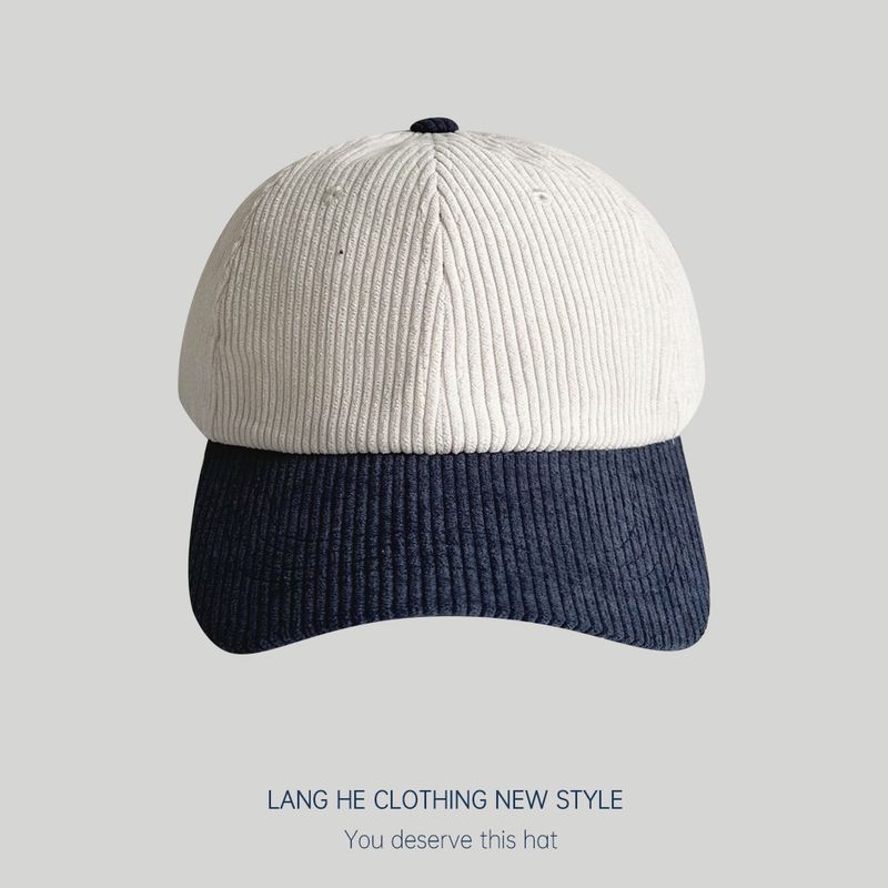 

Corduroy Color Matching Baseball Cap for Men and Women Couple K-style Casual Easiest for Match Spring and Autumn Hat Soft Peaked Cap Tide Navy blue Adjustable
