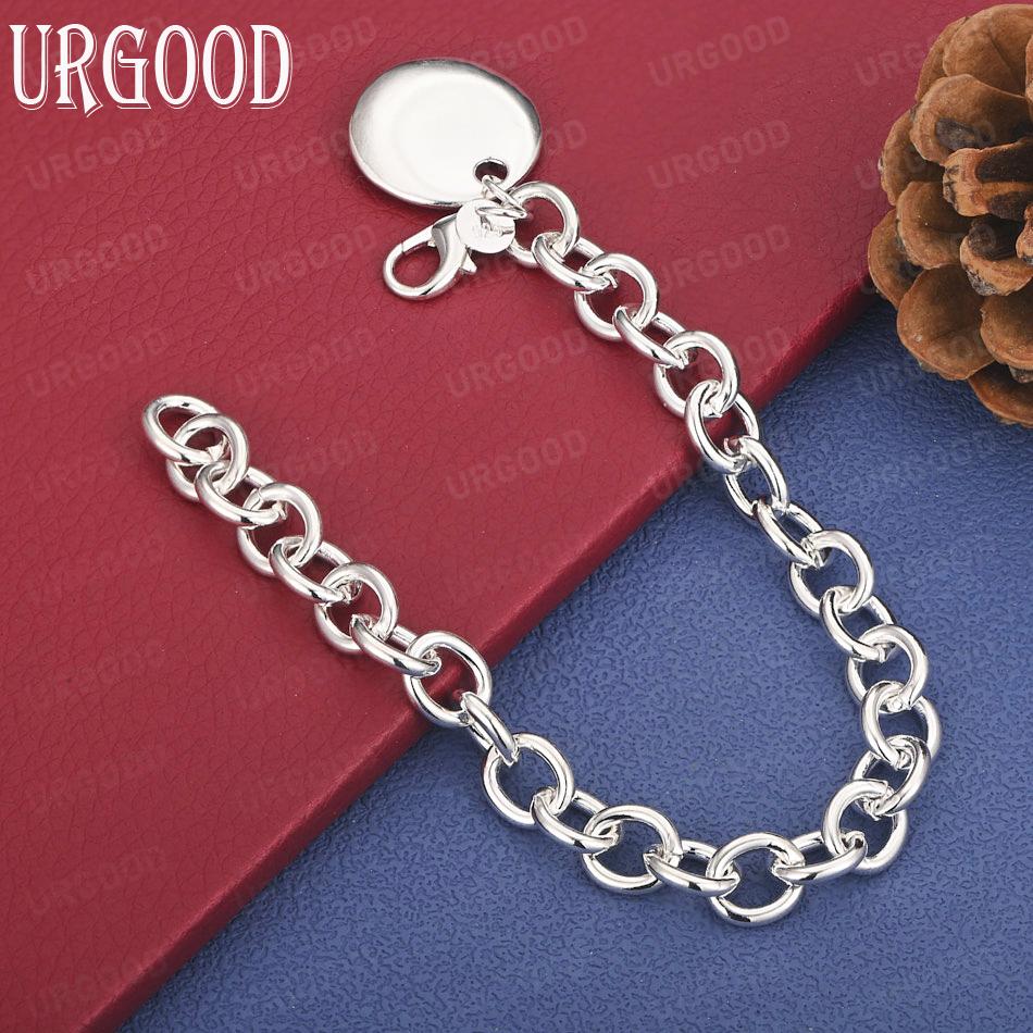 925 Sterling Silver Round Pendant Bracelet Chain Fashion Wedding Jewelry