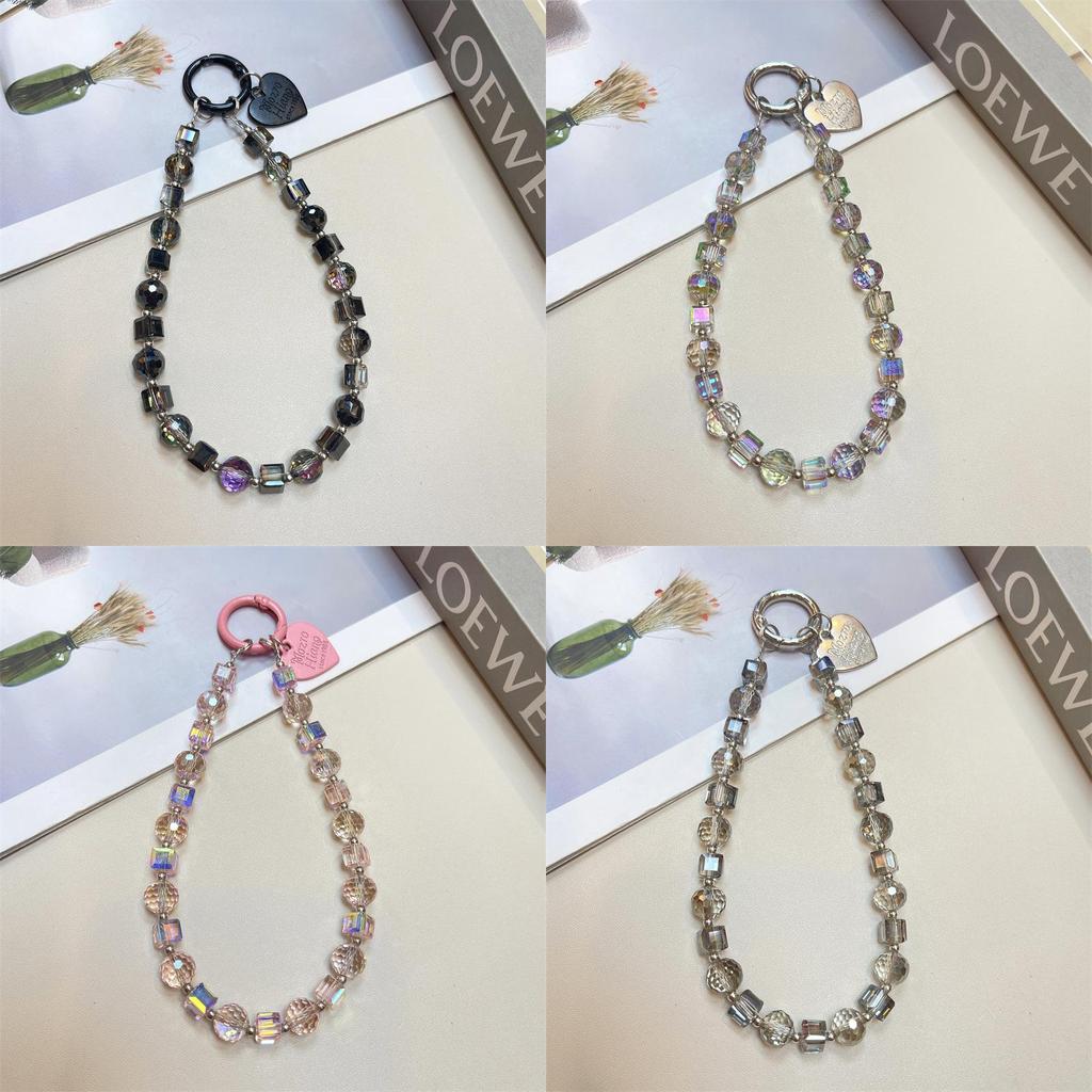 Fashion Heart Pendant Pvc Phone Chain With Crystal Charm For Women And Men