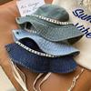 Letter Jeans Fisherman Hat With Tie Belt Sunscreen Hat Sweet Denim Bucket Hat  Outdoor