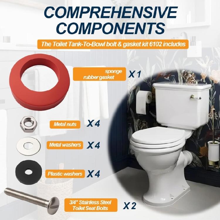Toilet Tanks Fastener Kits With Rubber Gaskets Rustproof Stainless Steel Bolts For Secure Toilet Tanks To Bowl Repair Kits