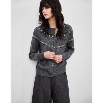 Damen Vintage Jacquard Zopfmuster Rundhals Wollmischung Pullover