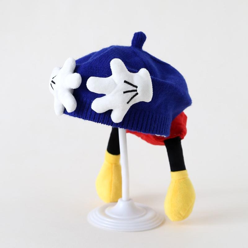 

Милый детский берет с Микки Маусом, вязаная шапка-бини с Микки Маусом, зимняя теплая плоская шляпа, стильная универсальная мягкая уличная шляпа темно-синий