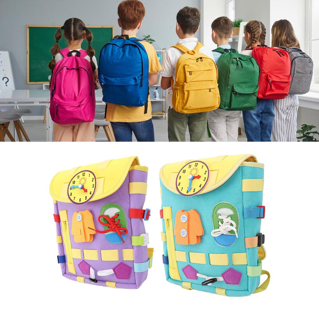 Toddler Backpack with Learning Activity Buckles Sensory Backpack Shoelace Tying Zipper with Stretch