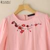 ZANZEA Women Casual Floral Embroidery Loose Summer 3/4 Sleeve Blouse
