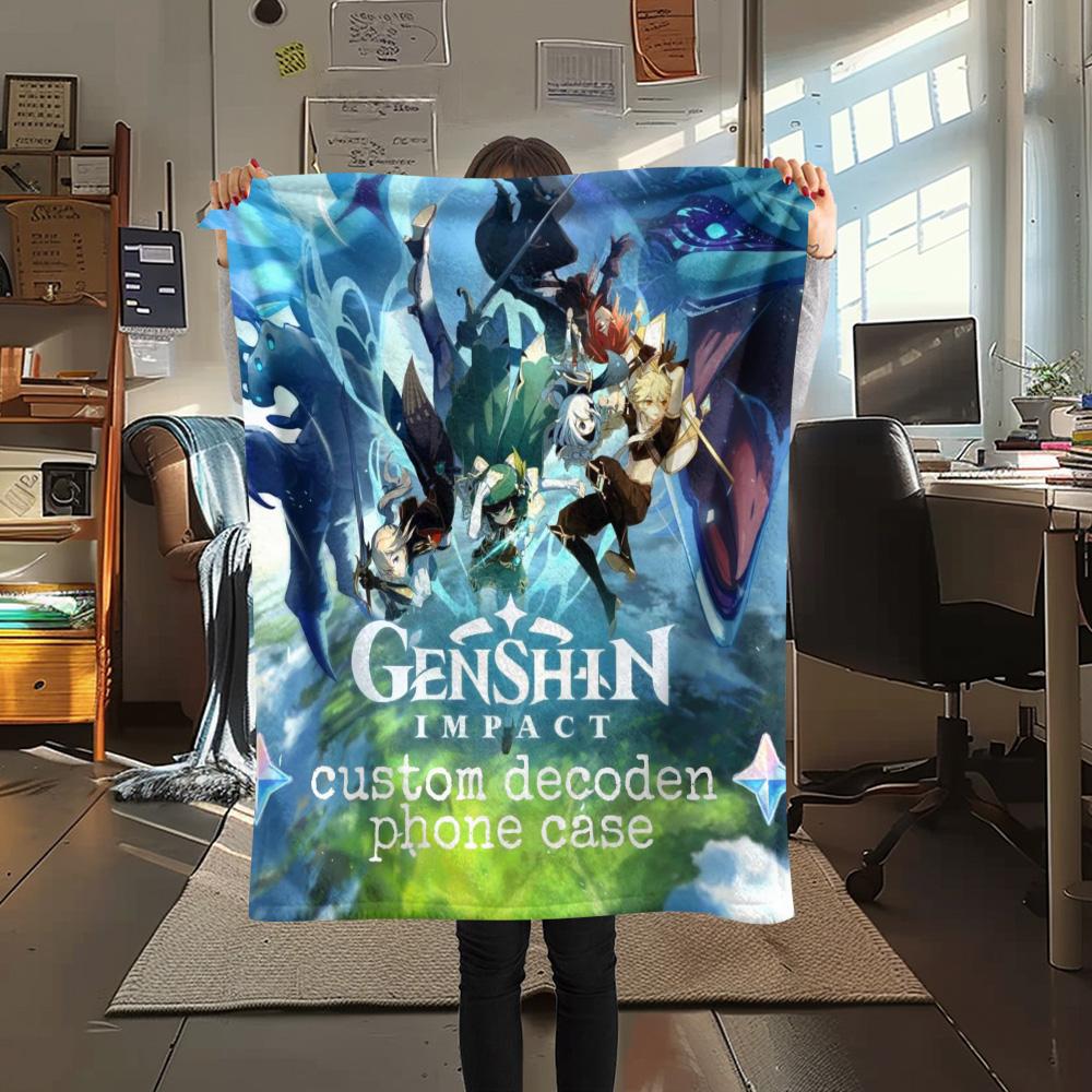 1PC Genshin Impact Print FlAannel Blanket, High Quality Comfortable for All Seasons, Home Decor, Warmth and Comfort