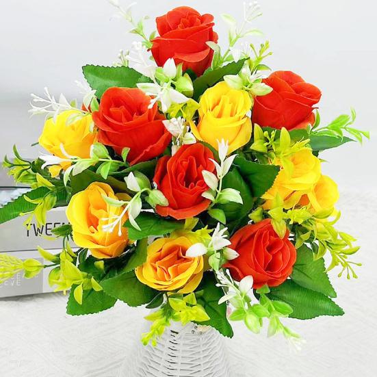 Artificial Roses Flowers 6 Heads Faux Silk Flower Bouquet with Leaves for Bridal Bouquet DIY Arrangement Wedding Party Home Living Room Table Decor