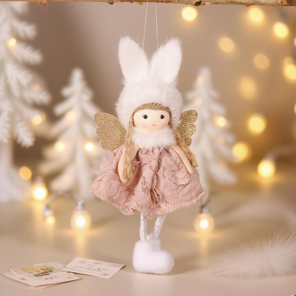 New Christmas Antler Angel Pendant Plush Angel Cute Rabbit Ears Doll Doll Christmas Tree Decoration