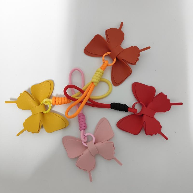 Cute Bow Butterfly Leather Keychain Pendant