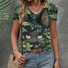 Women's T-shirt Casual Loose  Clothing Cat Pattern Top Summer New Fashion V-neck