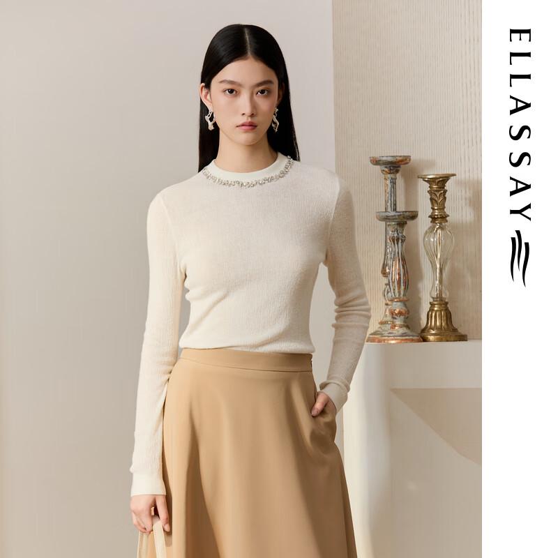 

ELLASSAY Women s Merino Wool Embellished Knit Sweater L