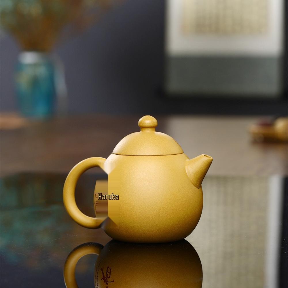 Yixing Handmade Purple Clay Teapot - Golden Duan Plum Blossom Dragon Egg Set for Gongfu Tea Brewing