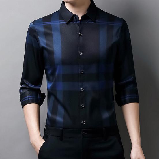Men's Plaid Business Shirt Comfortable Stylish Commute Thin Style Outwear Men's Shirts for Spring Autumn