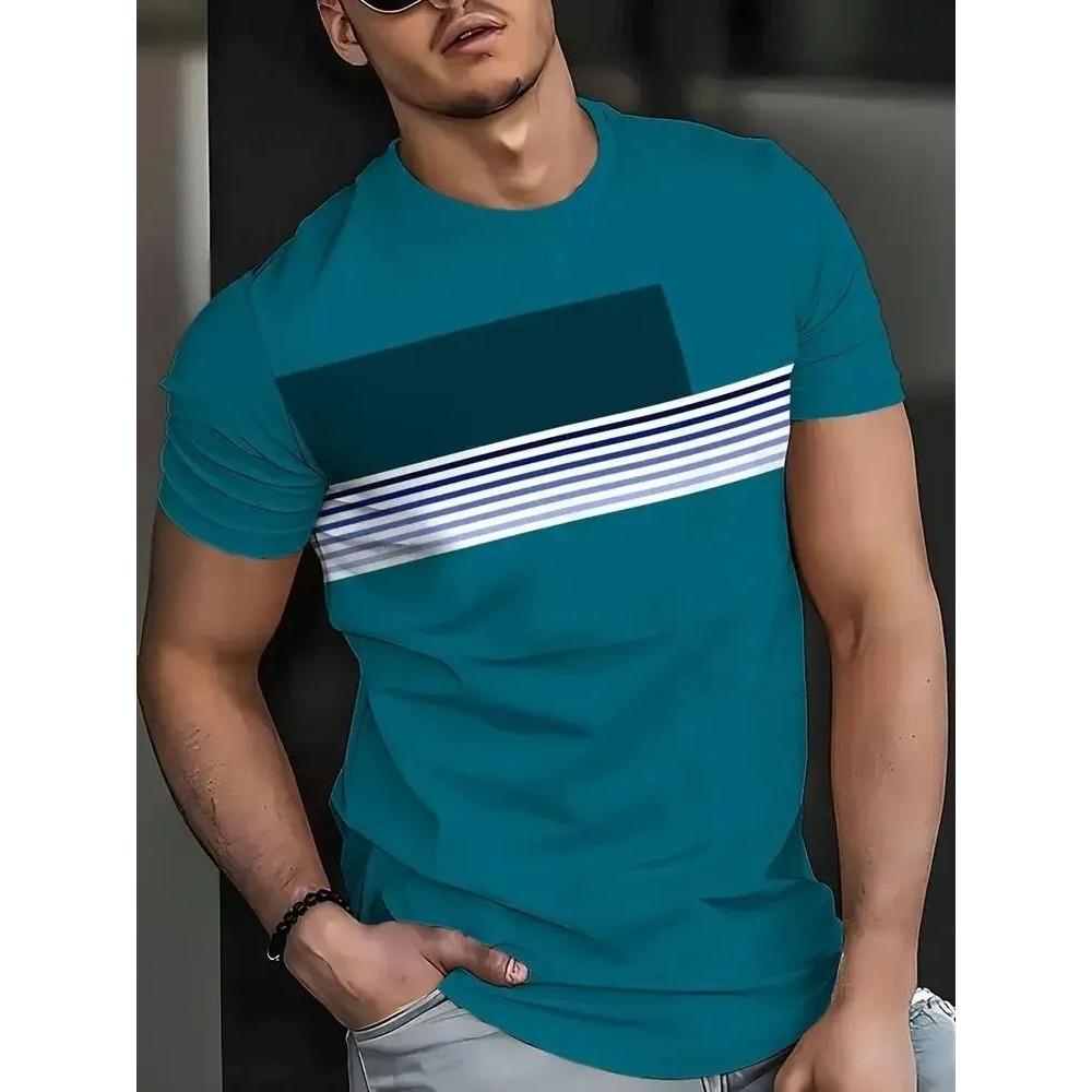 

Summer Mans T-shirt Stripe Creative 3D Printed Short Sleeved T-shirt Fashionable Comfortable Soft Breathable Large Loose T-shirt S