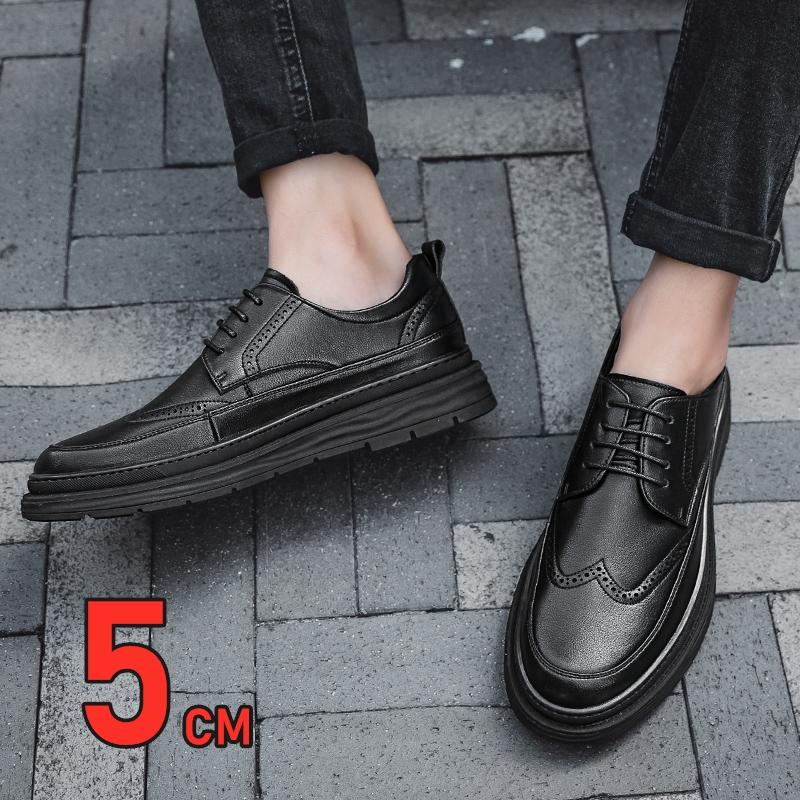 Fashion Men's Brogue Shoes Oxford Uniform Dress elevator Shoes Cow Leather Lace Up 5CM Height Increase Casual Leisure Business Shoes