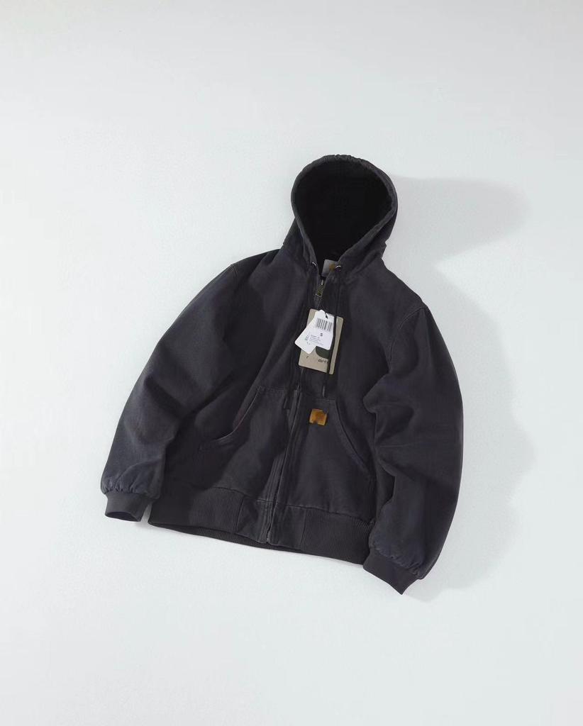 Jachetă Carha Vintage J130 din Pânză cu Petice din Piele și Glugă, Bumbac - Colecția Toamnă/Iarnă.