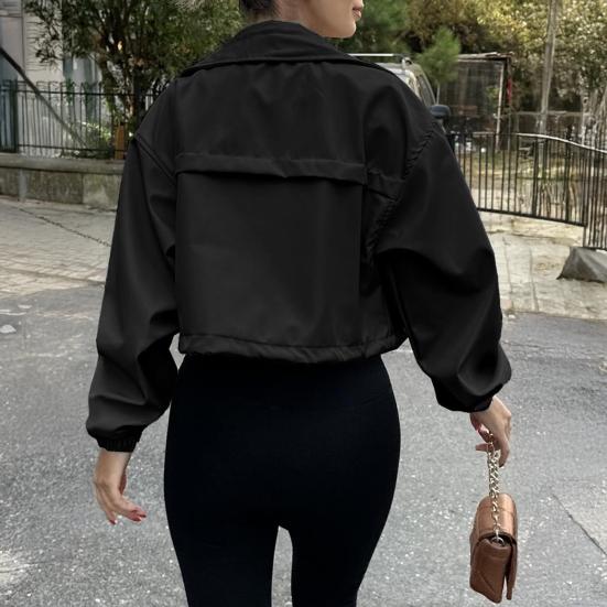 Dámská zkrácená užitková bunda na zip, nadměrný anorak s kapsami, podzimní stahovací krátký svrchní oděv
